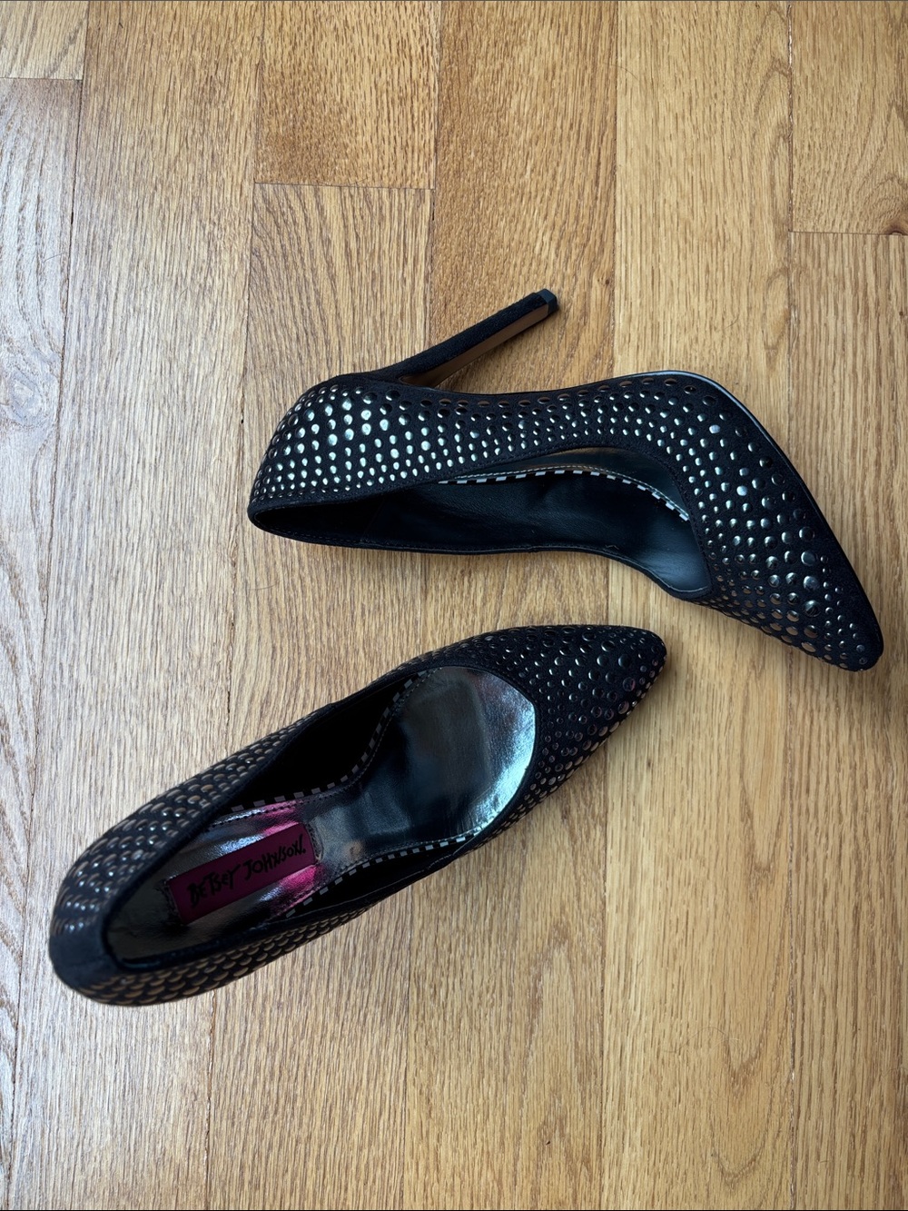 Betsey Johnson Black Studded Pointed-Toe Stiletto Heels